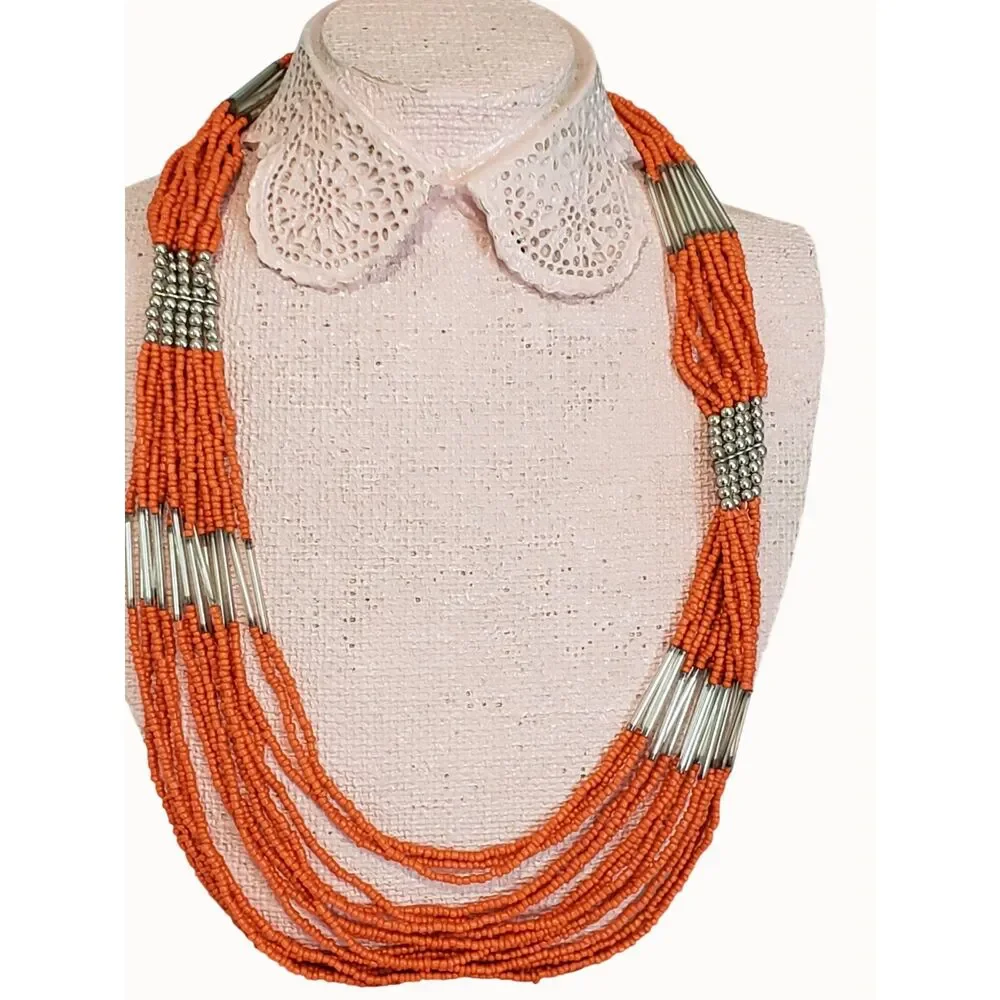 3 Multi Strand Seed Bead Necklaces Purple Orange White Boho Chic Office Siren